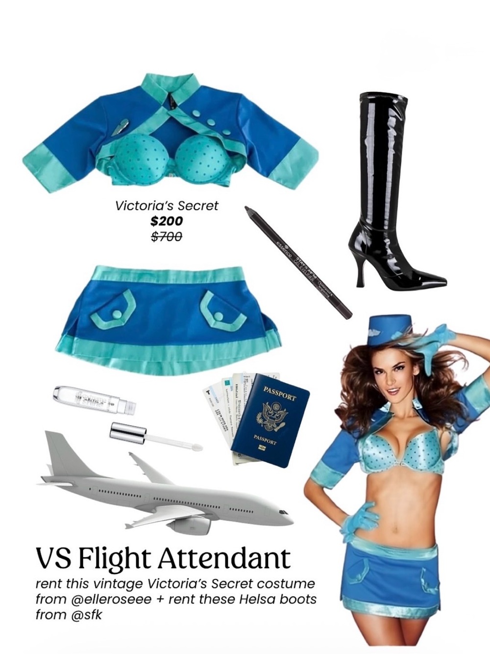 Victoria's Secret Blue and Teal Flight Attendant Costume Set with Wig - Picture 9 of 10